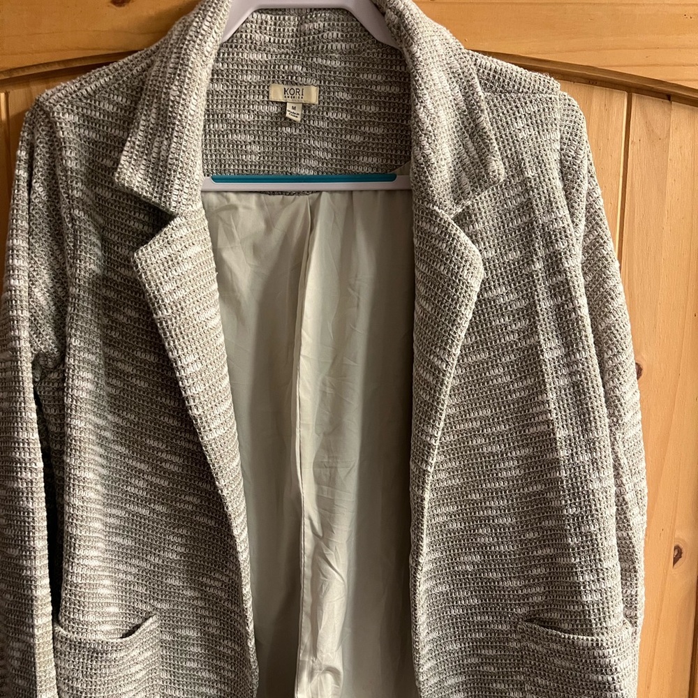 Kori Green and White Knit Pattern Blazer